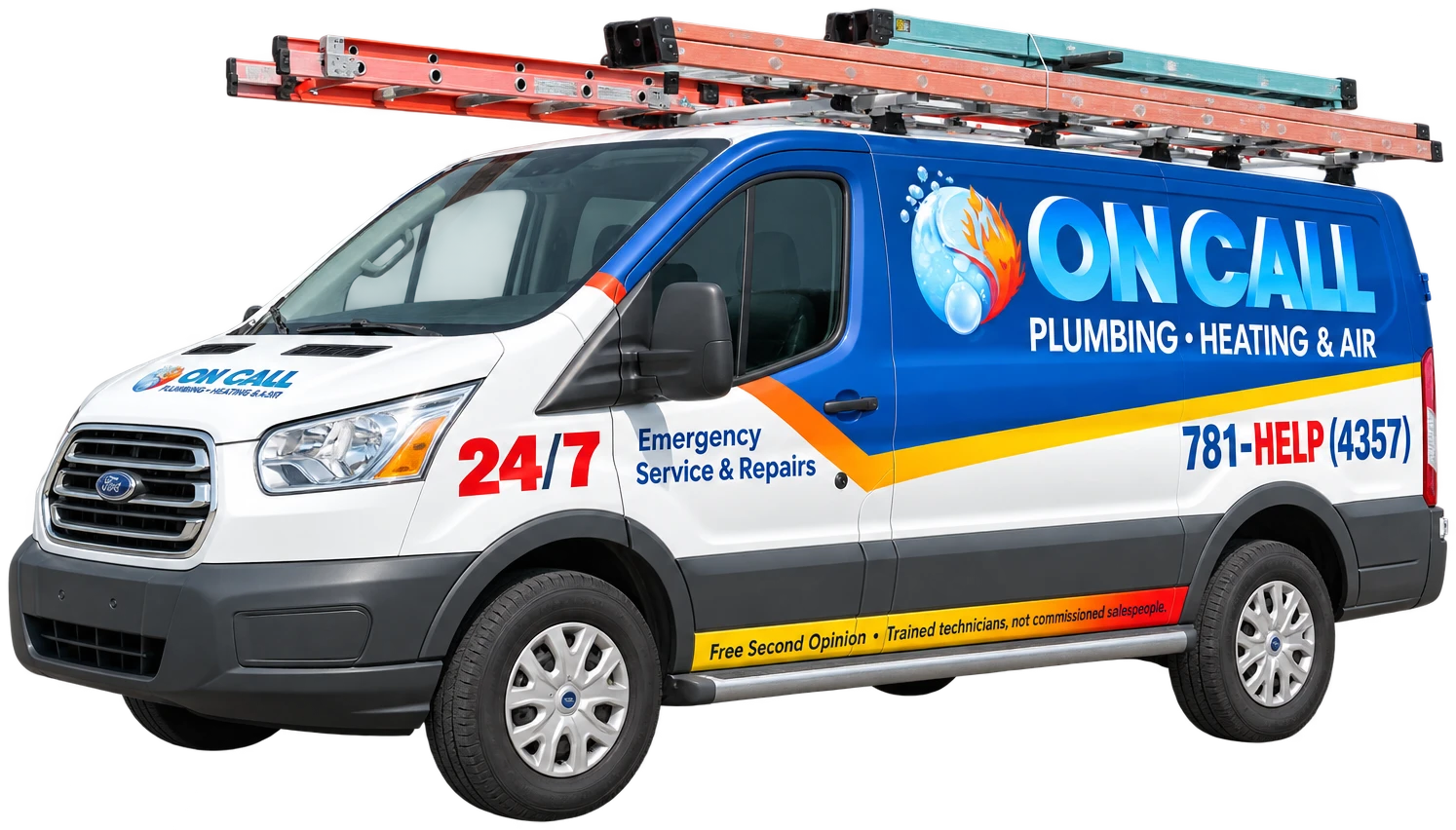 On Call branded plumbing, heating and air service van.